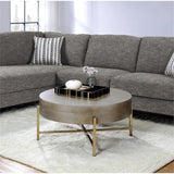 Weyton 1-Drawer Round Wooden Top Coffee Table in Light Brown and Champagne