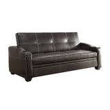 83 Inch Lounger Sofa Bed, Tufted Faux Leather, Solid Wood, Brown and Black