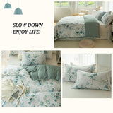 MILDLY Duvet Cover Leaf Pattern- 100% Washed Cotton Eucalyptus Printed Sage Green Comforter Cover Linen Feel Bedding Set with Zipper Closure 4 Ties Queen Size