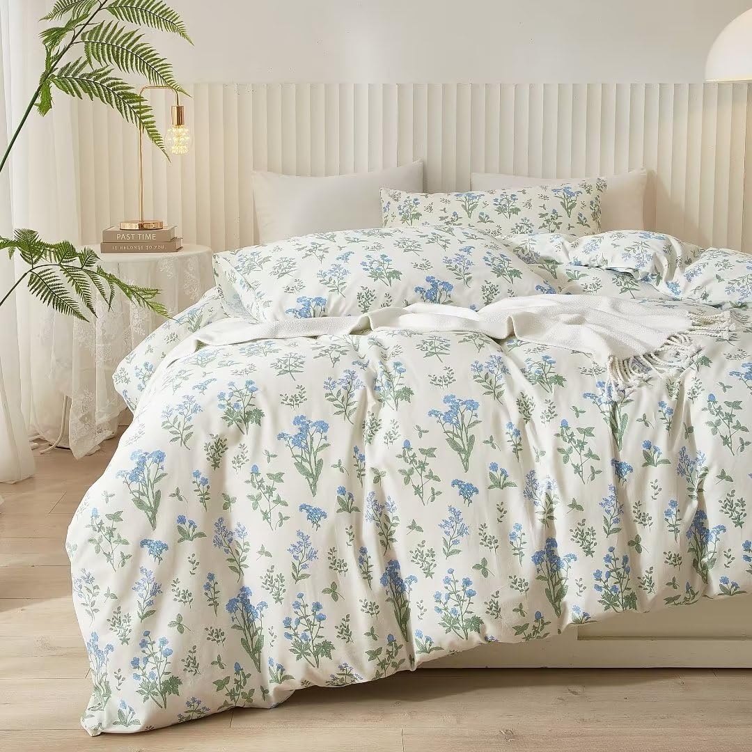 White Floral Duvet Cover King 100% Cotton Floral Printed Duvet Cover Set Botanical