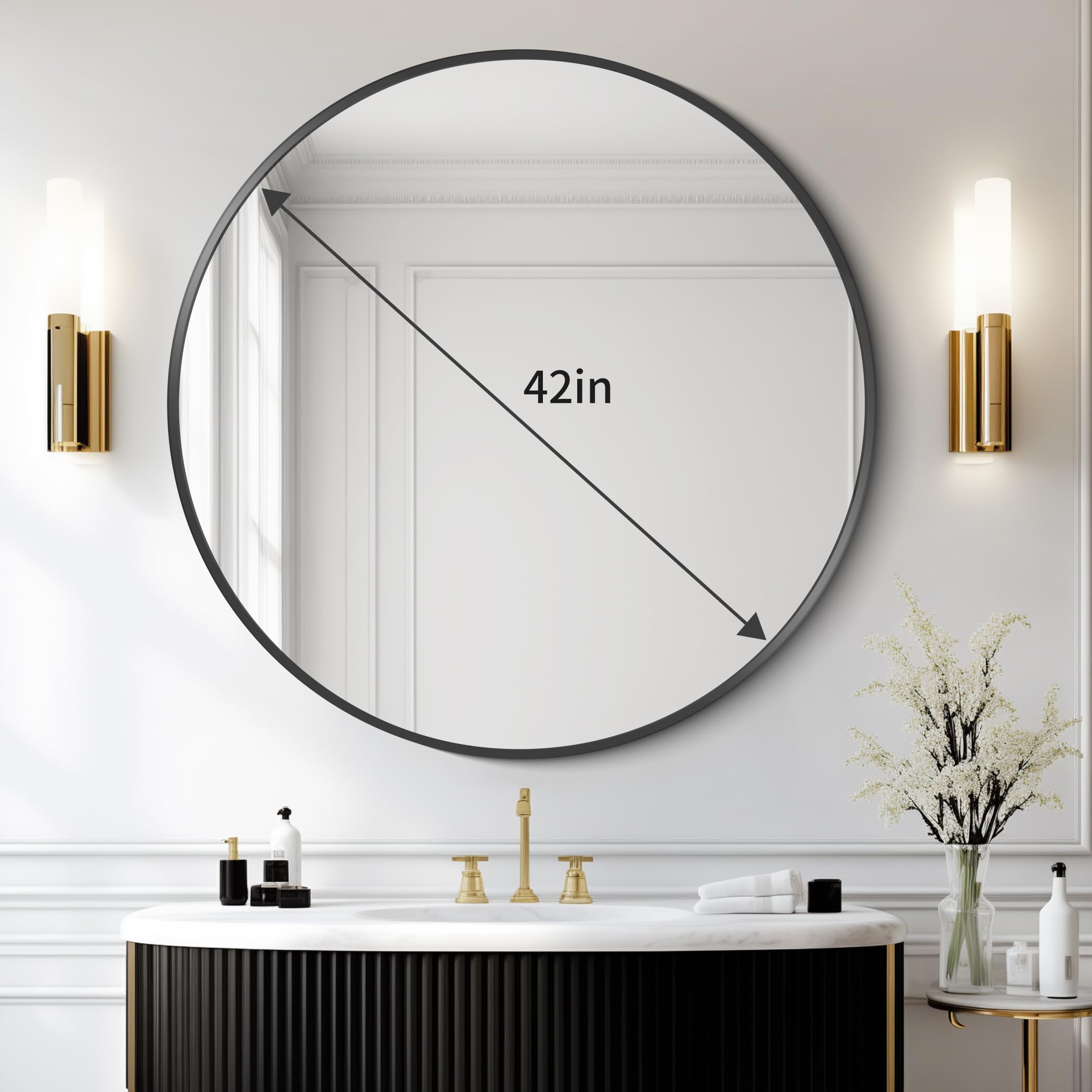 Black Round Mirror, Round Bathroom Mirror , Round Mirror