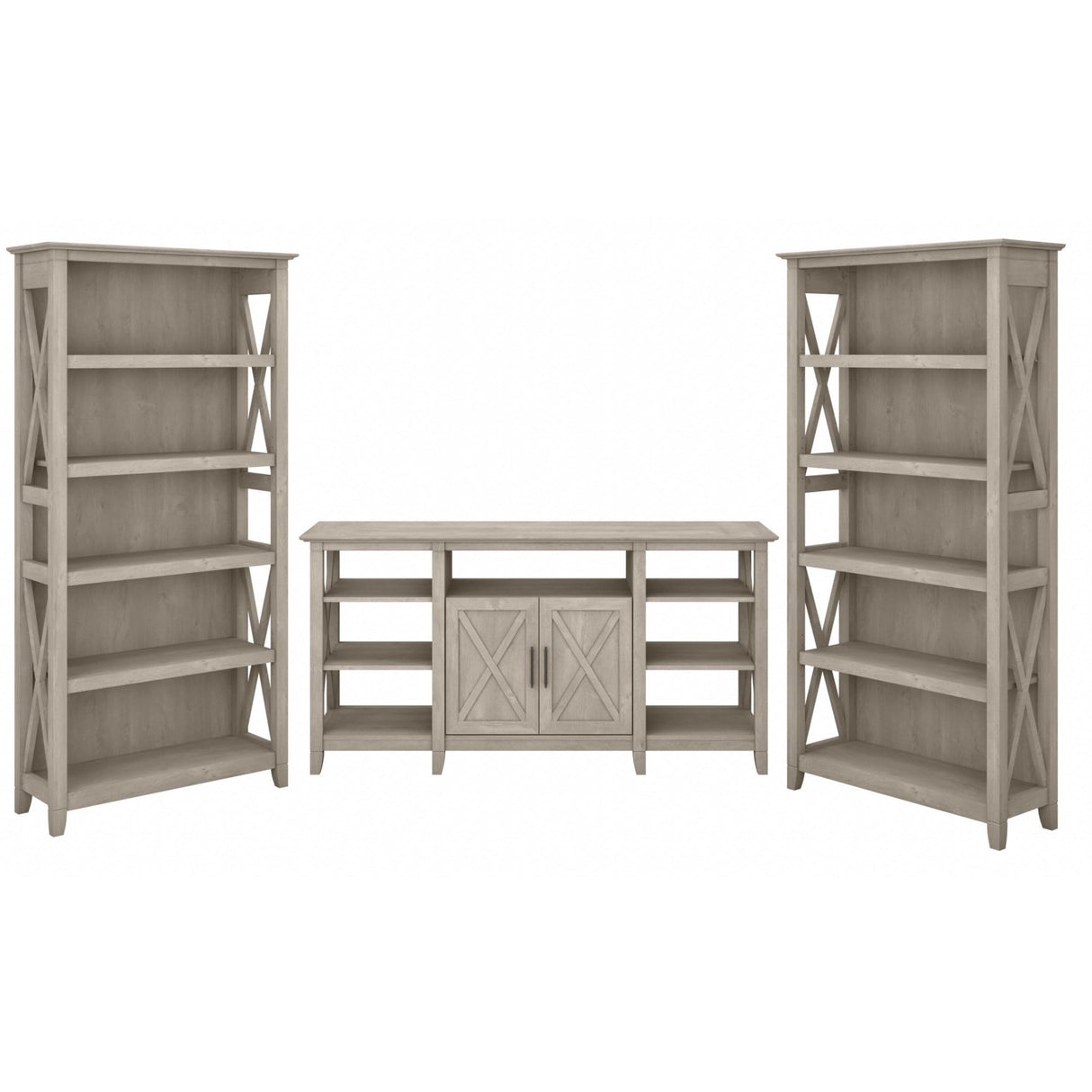 Key West Tall TV Stand with Set of 2 Bookcases, Farmhouse Entertainment Center