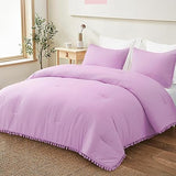 Boho Pom Pom Ball Fringe Twin Comforter Set, 2 Piece Hot Pink Lightweight