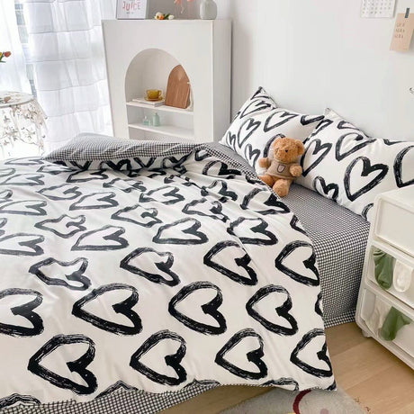 Love Comforter Sets Twin Black and White Bedding Comforters Cotton Women Girls Heart