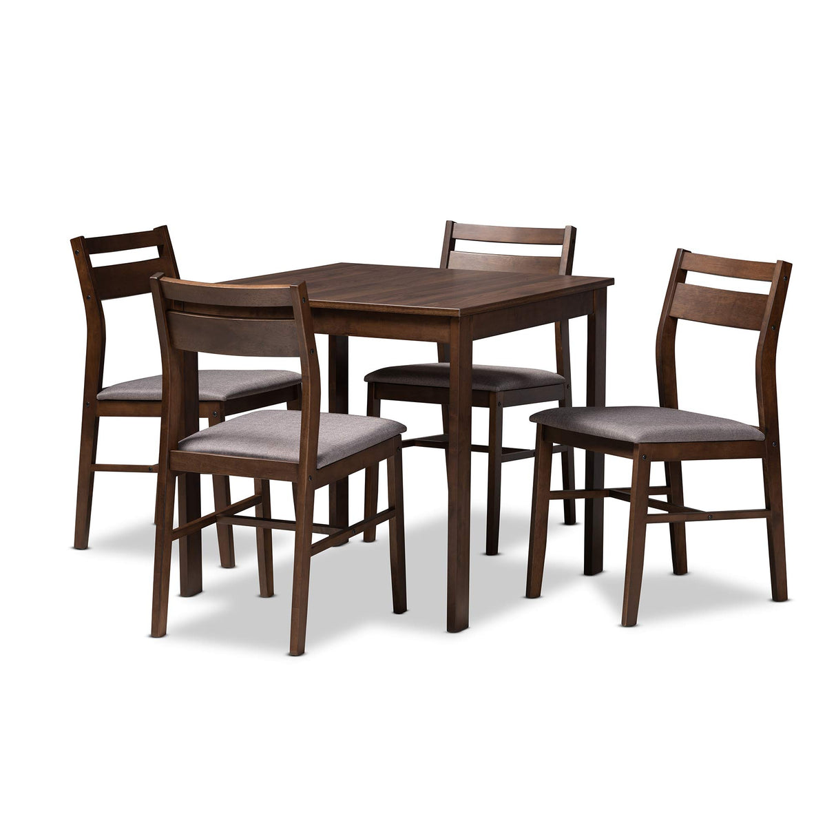 Lovy Modern and Contemporary Gray Fabric Upholstered Dark Walnut-Finished 5-Piece