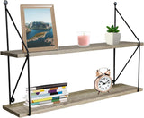 Floating Shelf with Metal Brackets — Wall Mounted Rustic Wood Wall Storage