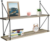 Floating Shelf with Metal Brackets — Wall Mounted Rustic Wood Wall Storage