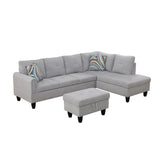 SOCOUCH Luxurious Flannel 3-Piece Sectional Sofa Set, L-Shaped Modular Couch with Storage Ottoman for Living Room, Home, Office, Apartment, Right Chaise, Gray