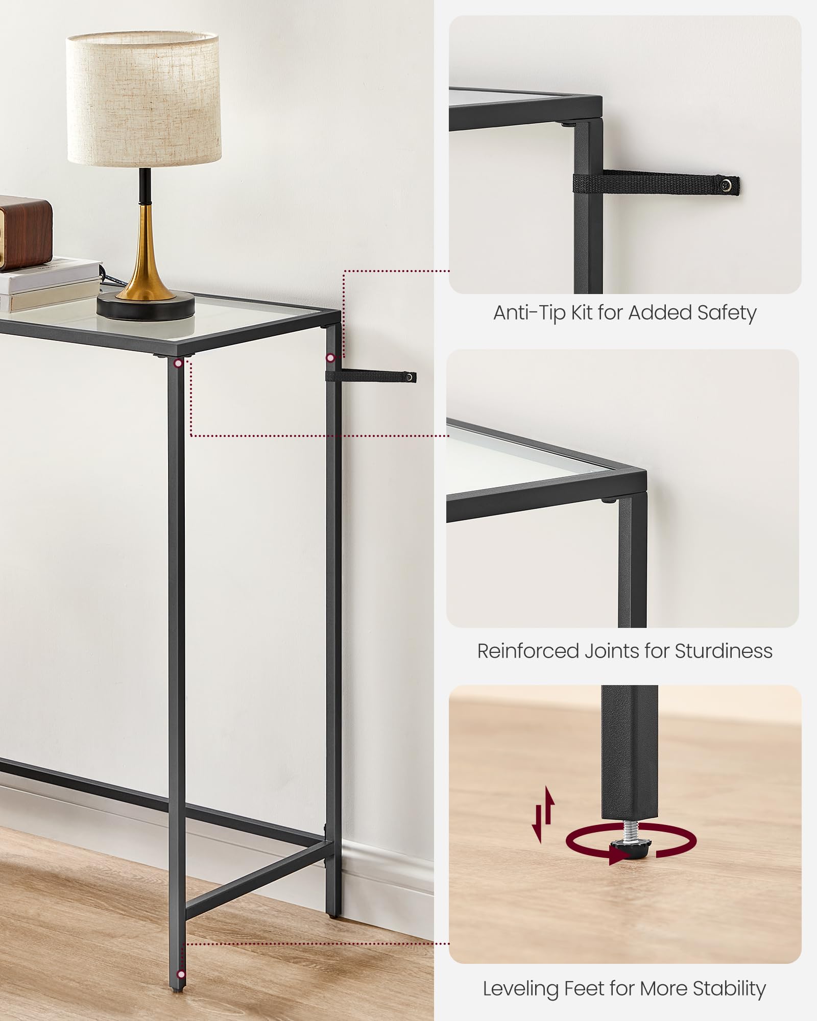 39.4 Inches Console Table, Tempered Glass Sofa Table, Modern Entryway Table, Metal Frame, Easy
