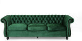 Tufted Jewel Toned Velvet Sofa with Scroll Arms, BlackBerry