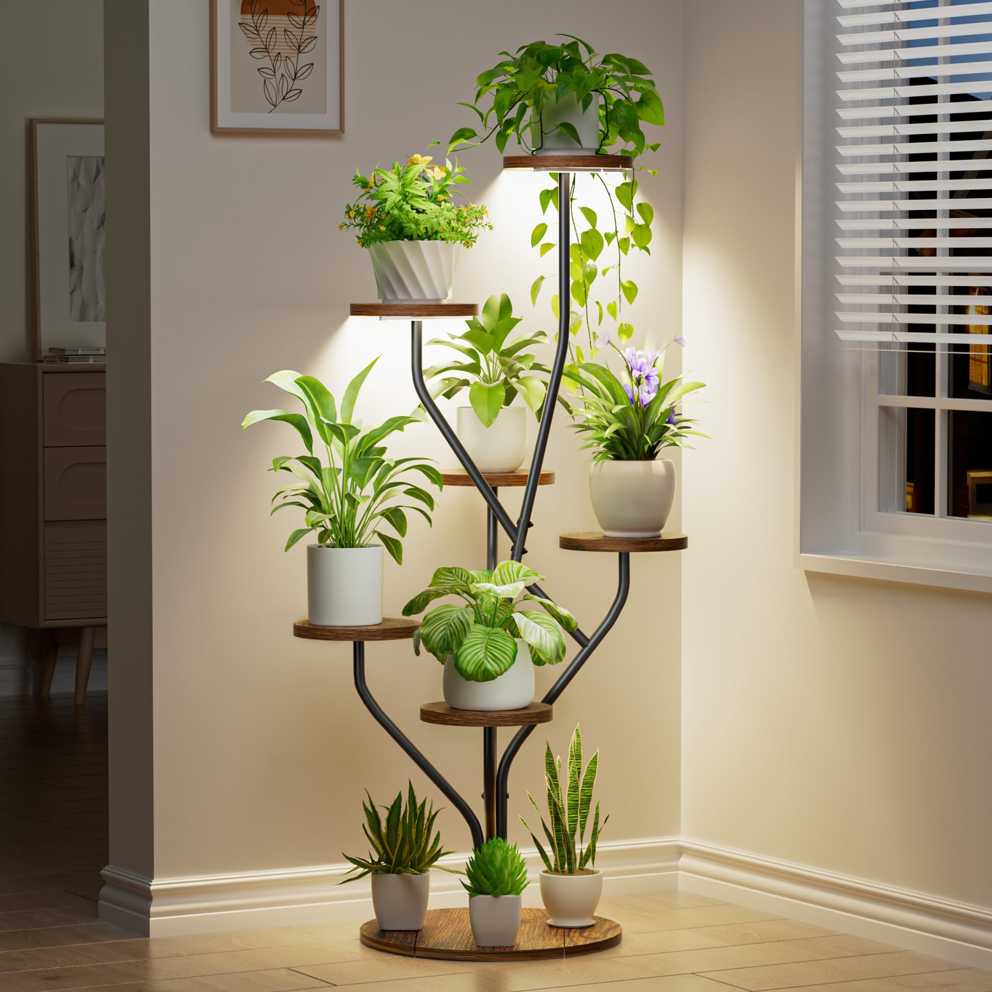 Plant Stand Indoor, Corner Plant Stand with Grow Lights - Tree-Shaped 7 Tiered Indoor