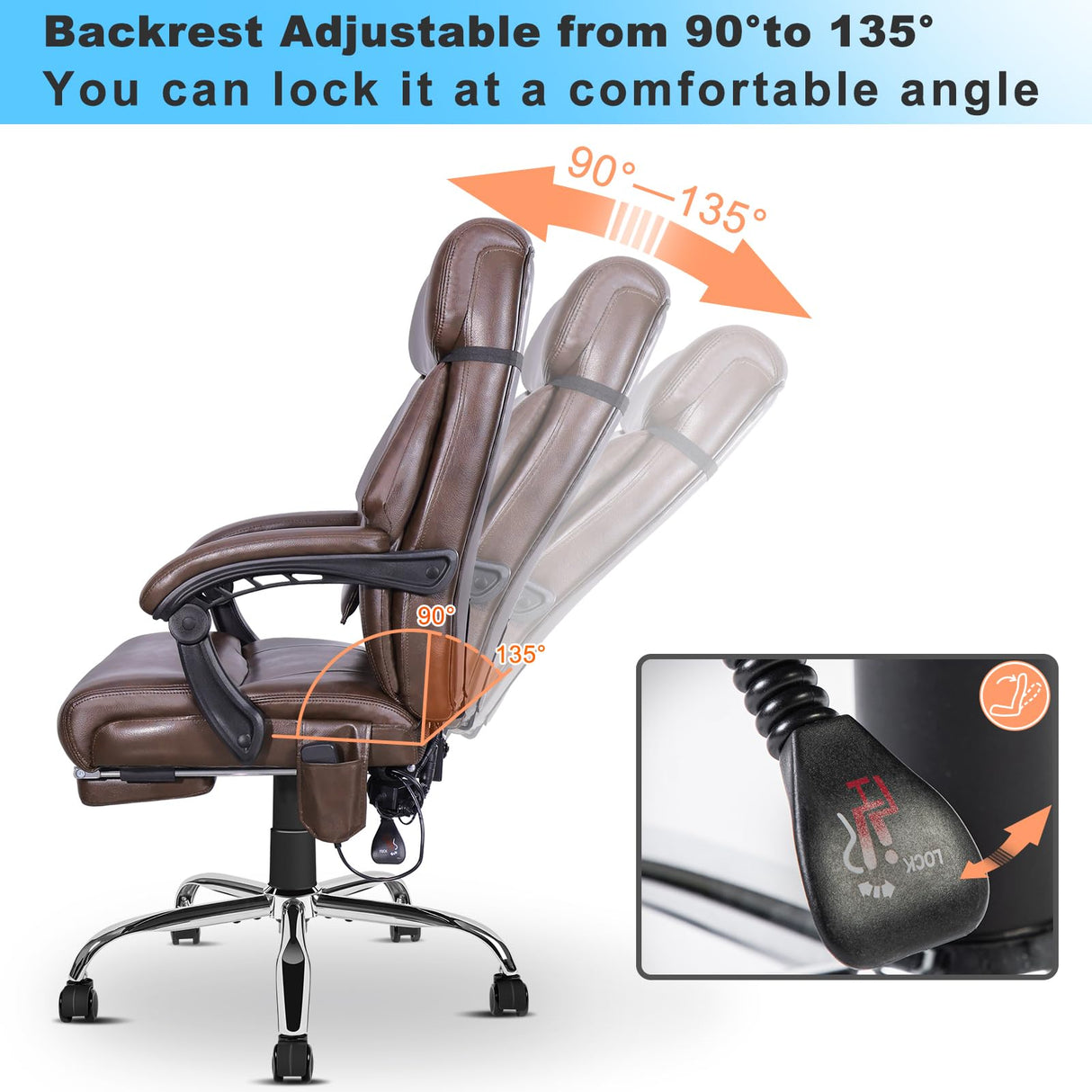 Kneading Massage Executive Office Chair, 3D Back Massage Heated Office Chair,