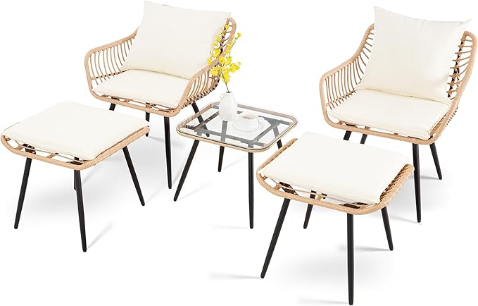 3 Piece Patio Bistro Set, Outdoor Wicker Apartment Balcony Furniture Sets