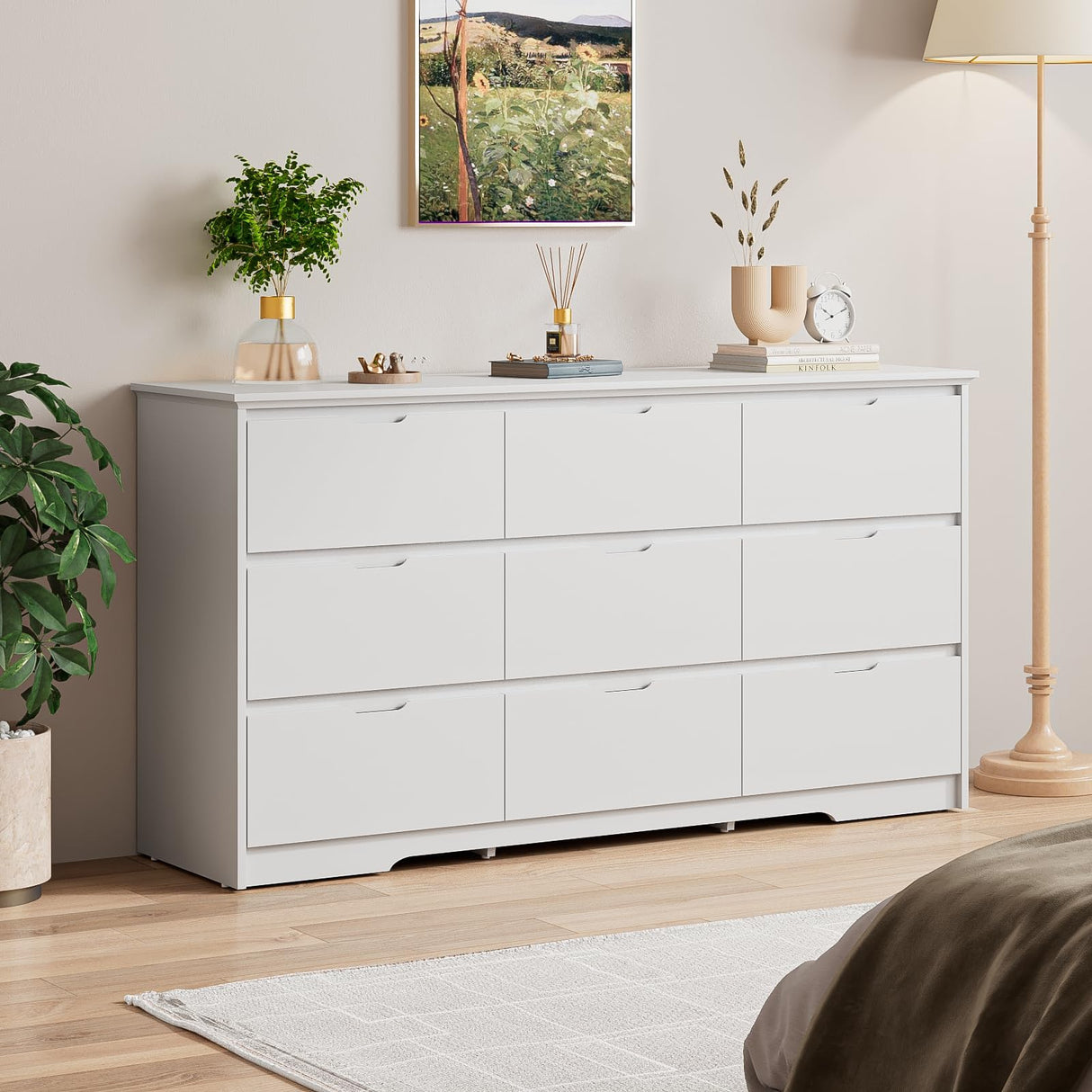 9 Drawer White Dresser for Bedroom with Deep Drawers, Large Dressers & Chest of Drawers Handle Free, Modern Long Dressers for Closet Bedroom, Living Room (59.25" W x 15.9" D x 31.9" H)