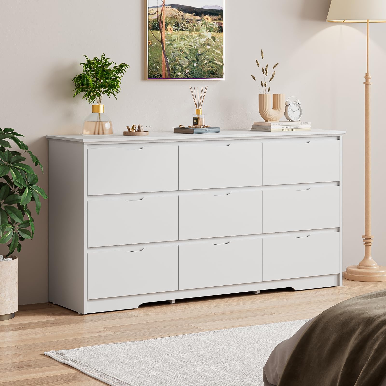 9 Drawer White Dresser for Bedroom with Deep Drawers