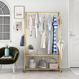 Gold Clothing Rack on Wheels Modern Display Rack with 2-tier Shelf Metal Hanging Rack Gold Clothes Rack