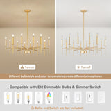 12 Light Gold Chandelier Light Fixture, Modern Farmhouse Chandeliers