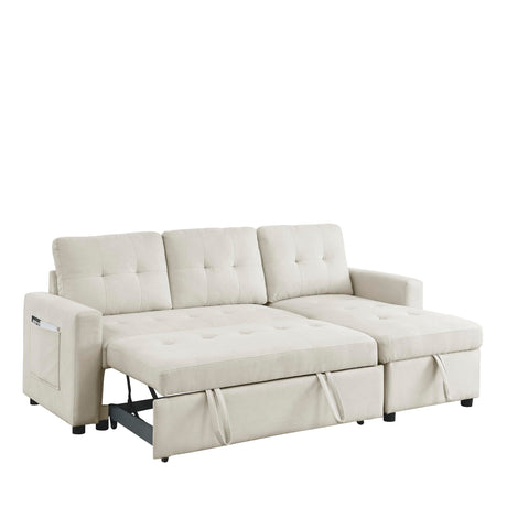 sectional Sofa with Pull-Out Sleeper Bed, L-Shape 3-Seater Convertible Corner Sofa&Couches with Storage Chaise and Side Pockets ,Button Tufted Upholstery Couch for Living Room Furniture