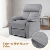 Manual Recliner Chair, Small Recliner Chairs for Adults with Overstuffed Back and Arms, Lazy Boy Recliner Chair, Velvet Reclining Chairs for Living Room, Bedroom, Home Theater, Gray