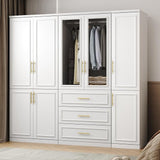 White Wardrobe Armoire with 4 Doors, 3-Tier Shelves & Hanging Rod