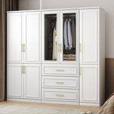 ECACAD White Extra Wide Wardrobe Armoire with 8 Doors, Drawers, Storage Shelves & Hanging Rods, Wooden Closet Storage Cabinet for Bedroom (79.1”W x 19.3”D x 74.8”H)