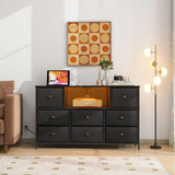 Black Dresser with Power Outlets and LED Lights, Dresser TV Stand