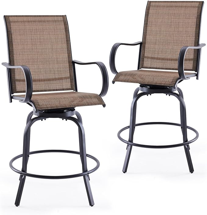 Outdoor Bar Stools Set of 2, Swivel Patio Barstools with Textilene Fabric