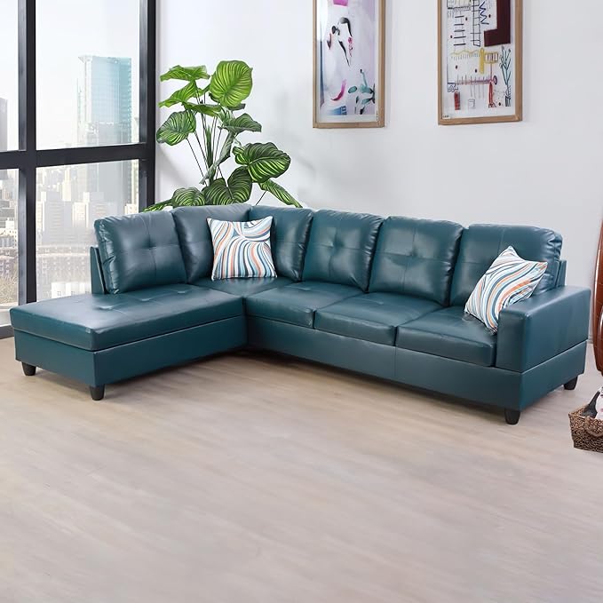 L-Shaped Sectional Sofa Set 5-Seat Luxurious Faux Leather Couches for Living Room,