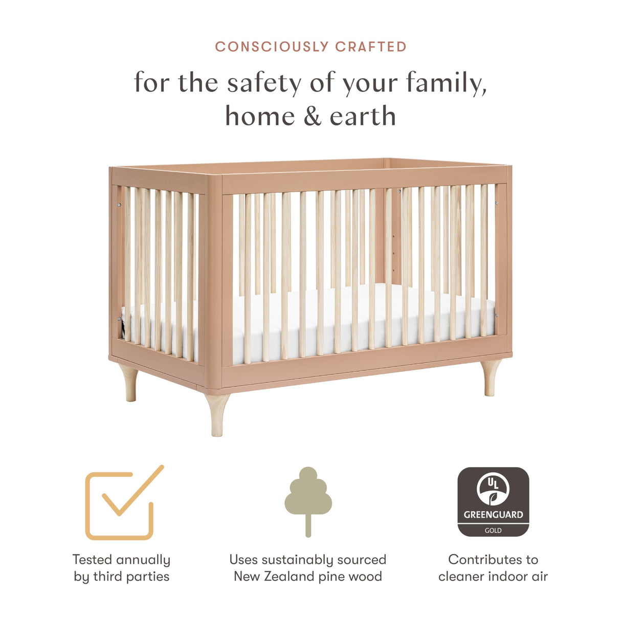 3-in-1 Convertible Crib with Toddler Bed Conversion Kit in Canyon/Washed Natural,