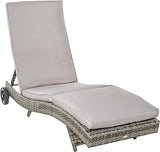 Chaise Lounge Pool Chair, Outdoor PE Rattan Cushioned Patio Sun Lounger