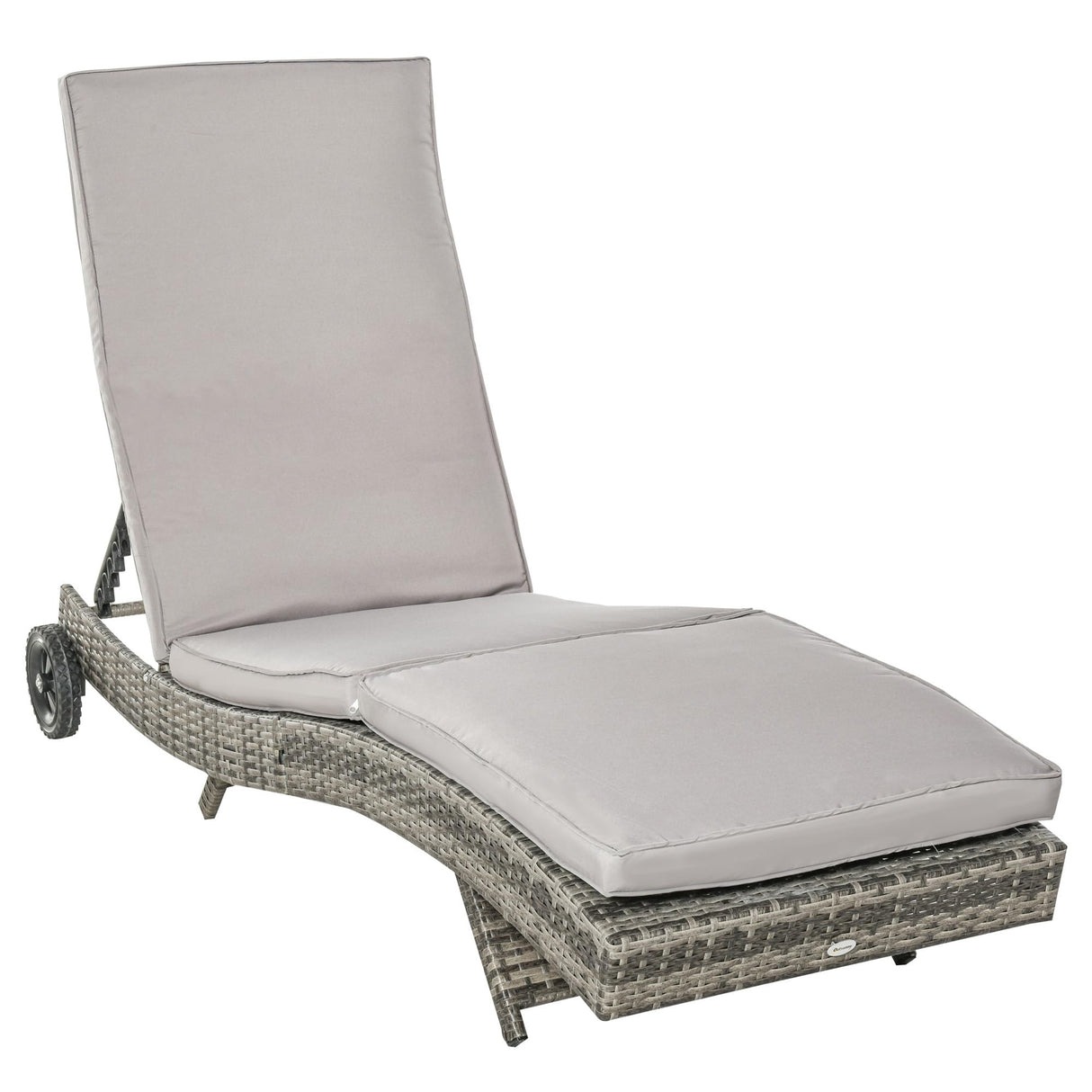 Chaise Lounge Pool Chair, Outdoor PE Rattan Cushioned Patio Sun Lounger