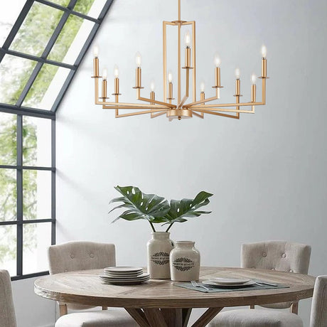 Modern Gold Farmhouse Chandelier, 12-Light Candle Dining Room Farmhouse Chandeliers,