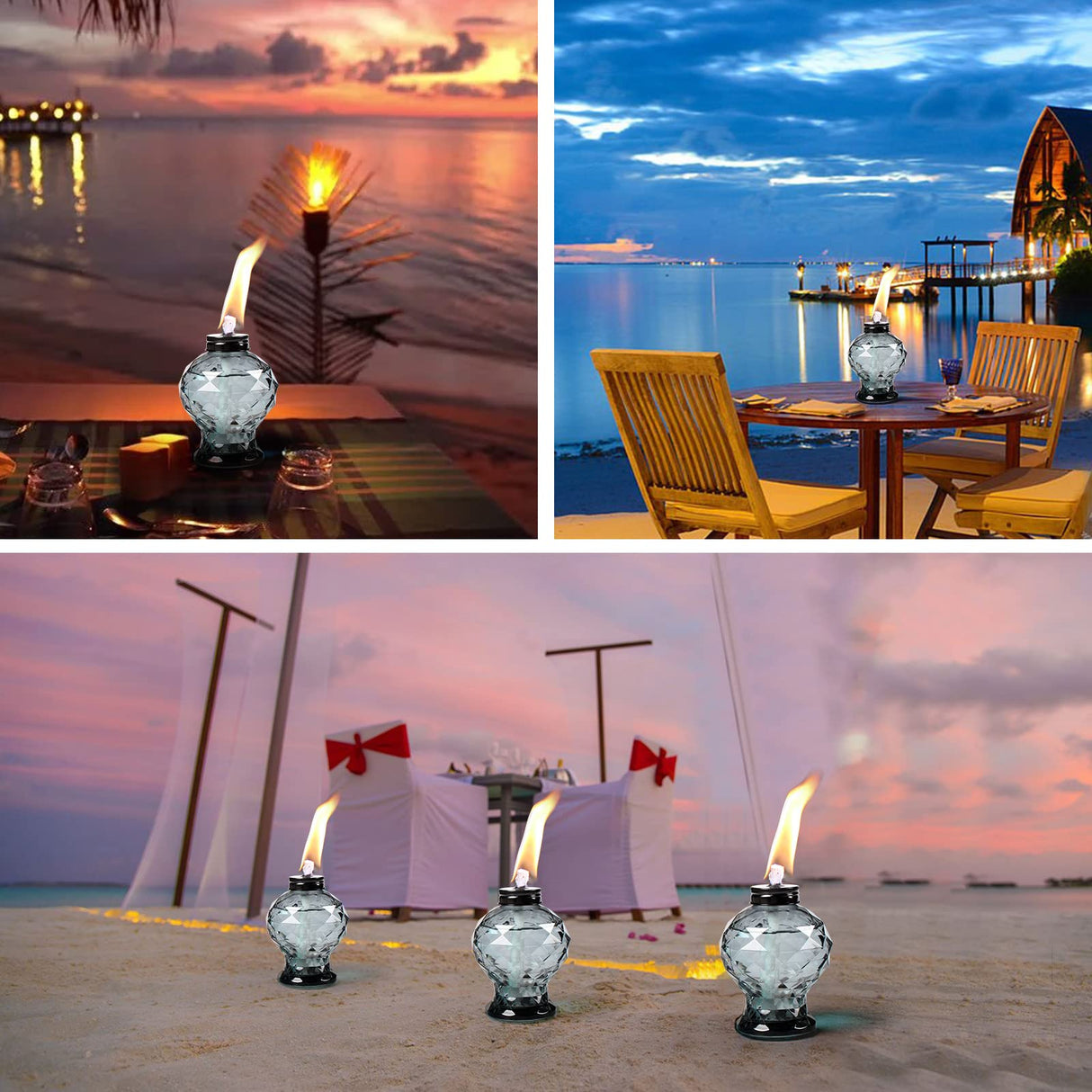 4 Pack Glass Table Top Light Torches for Outside, Easy to Refill Glass Citronella Torches