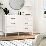 White Dresser for Bedroom, 6 Drawer Dresser Wood with Black Metal Handles