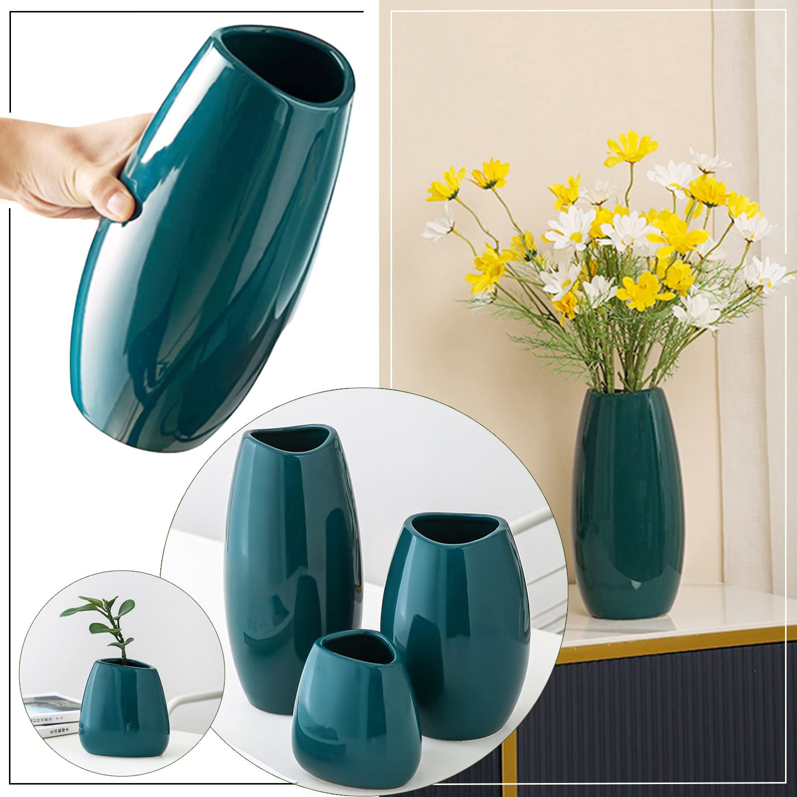Ceramic Vase Set of 3 Flower Vases for Home Decor, Modern White Vase for Centerpieces