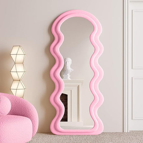 Full Length Mirror, 63" x 24" Wall Mirror, Flannel Wrapped Wooden Frame Floor Mirror