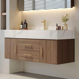 Modern 39" White Floating Bathroom Vanity Set Stone Top Wall Mounted Bathroom