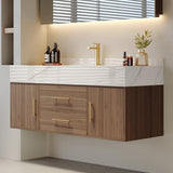 Modern 39" White Floating Bathroom Vanity Set Stone Top Wall Mounted Bathroom