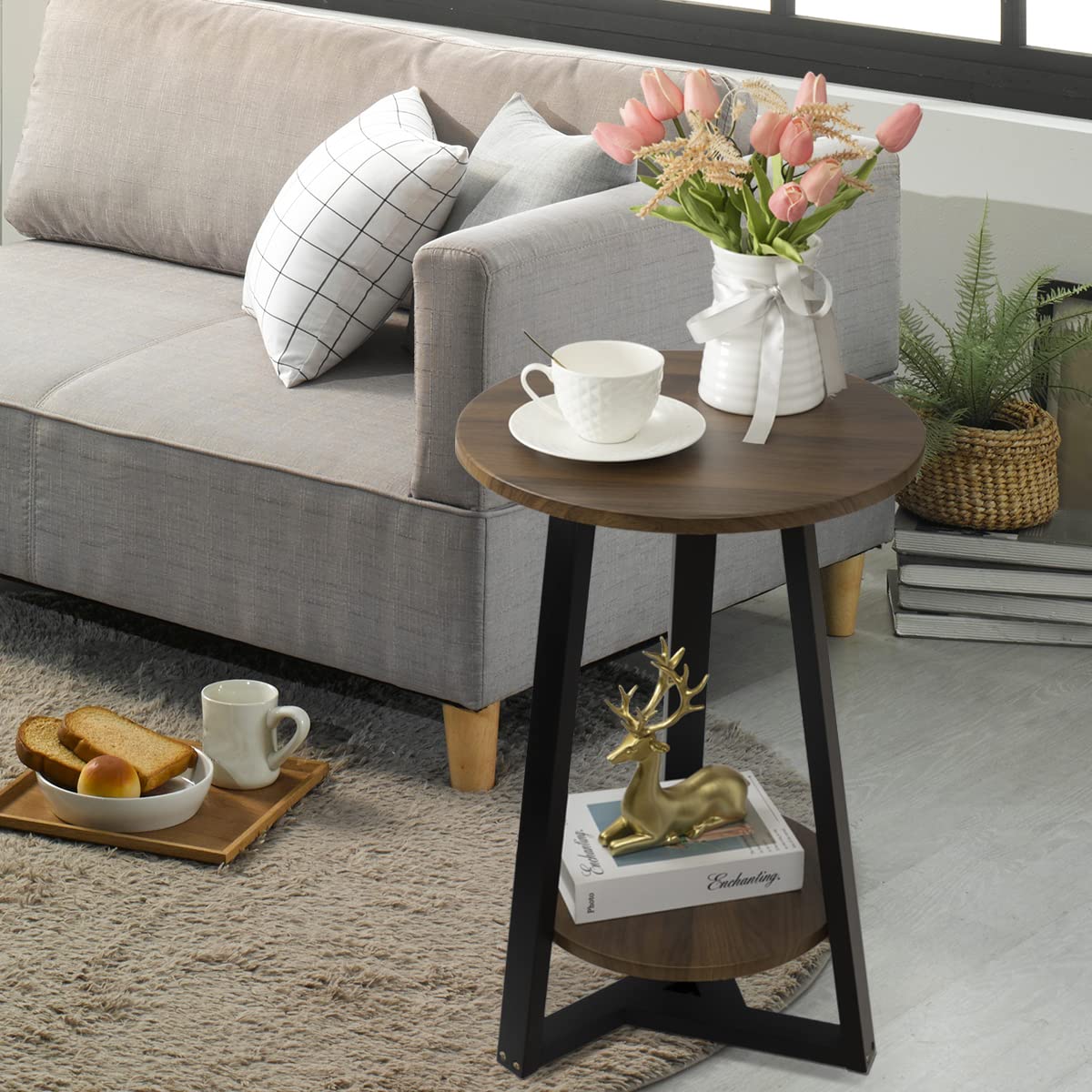 Small Side Table, Small End Table for Living Room, Bedroom, Balcony & Small Spaces