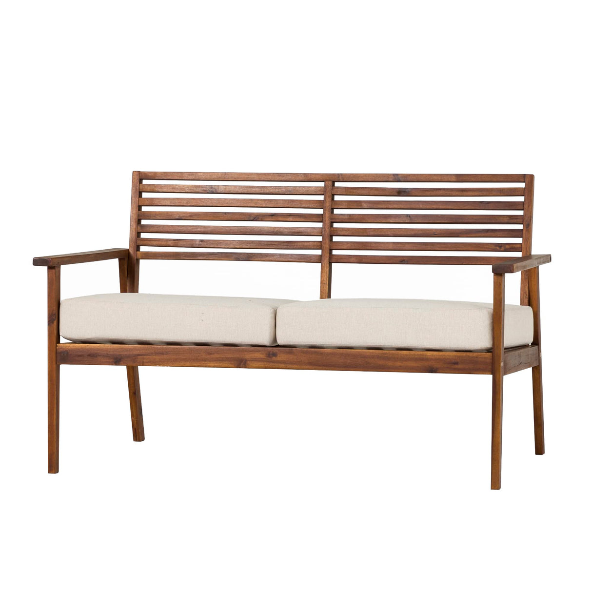 Modern Cushioned Solid Acacia Wood Loveseat