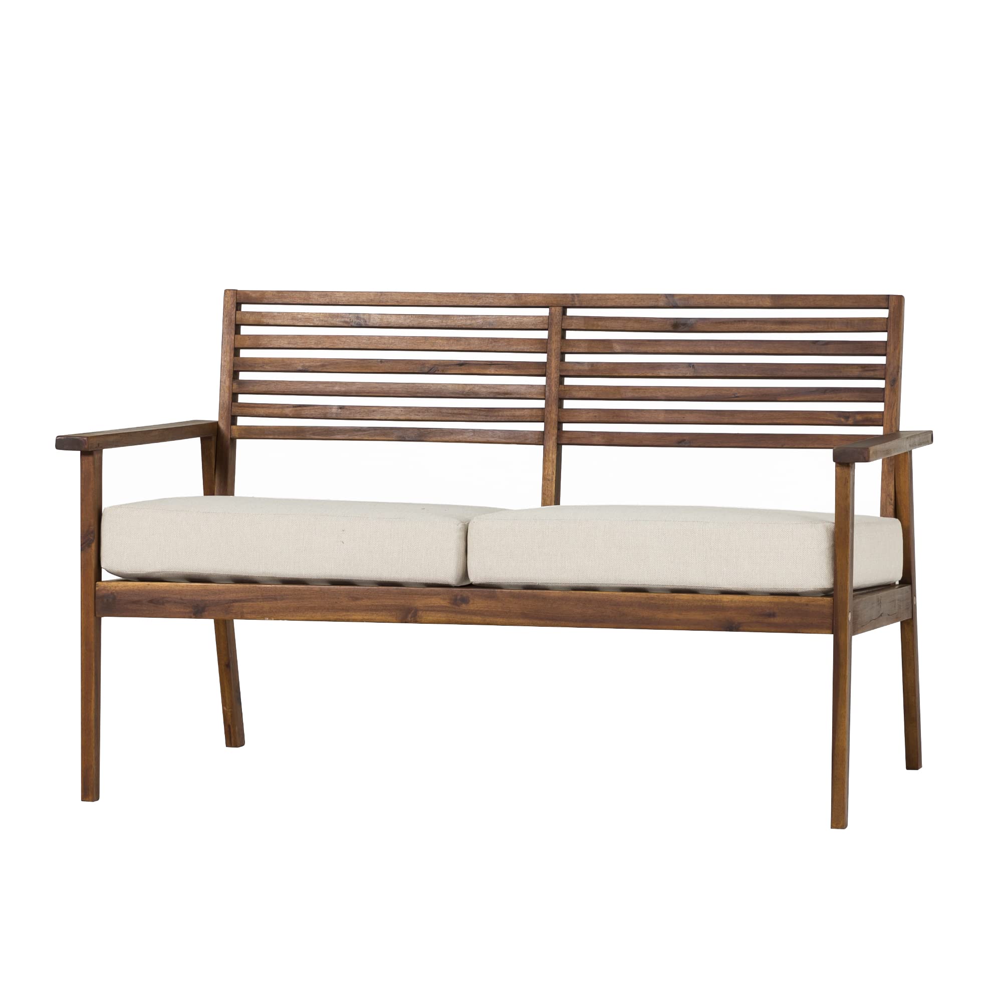 Modern Cushioned Solid Acacia Wood Loveseat