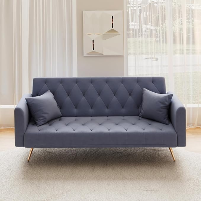 72" Modern Velvet Sofa Bed Futon,Convertible Folding Sleeper Bed Couches with 3 Adjustable Backrests