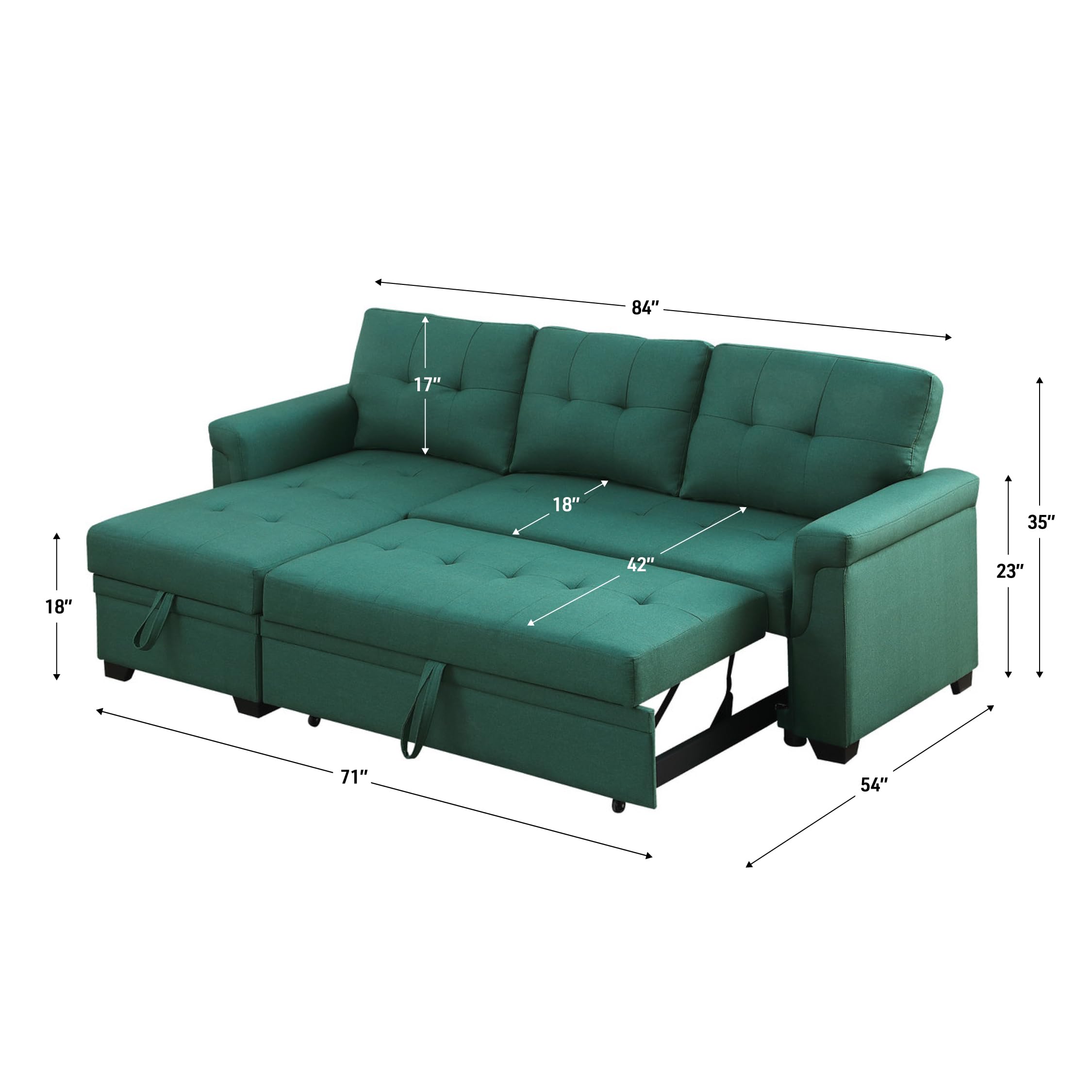 Lucca Green Sectional Sleeper Sofa - Versatile Sleeper Couch & Sofa