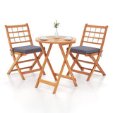 3 Piece Patio Wood Bistro Set, Folding Table Chair Set w/Soft Seat Cushions