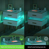 Nightstands set of 2 with Charging - White Night Stand with Charger Station & LED