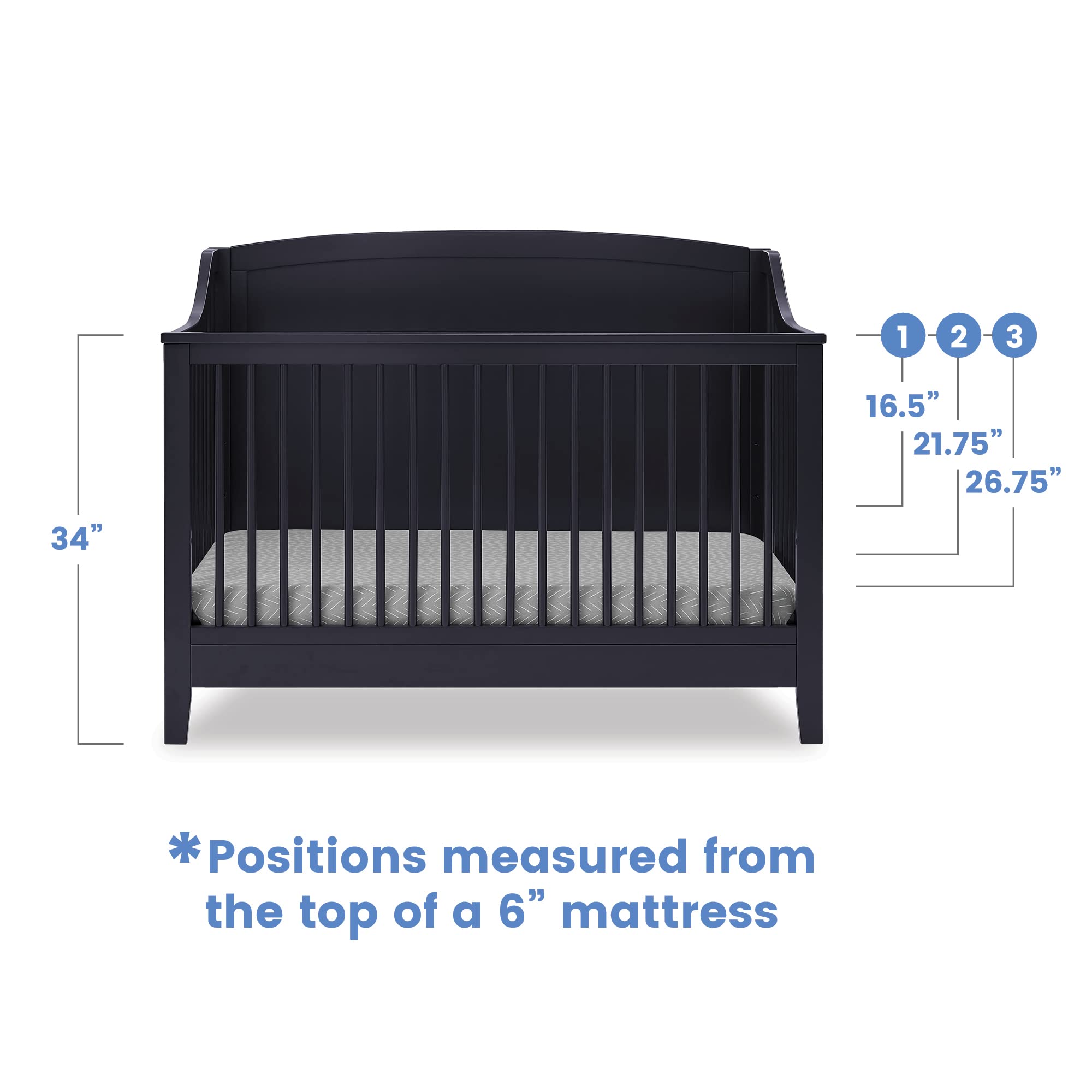 Campbell 6-in-1 Convertible Crib - Greenguard Gold Certified, Midnight Grey