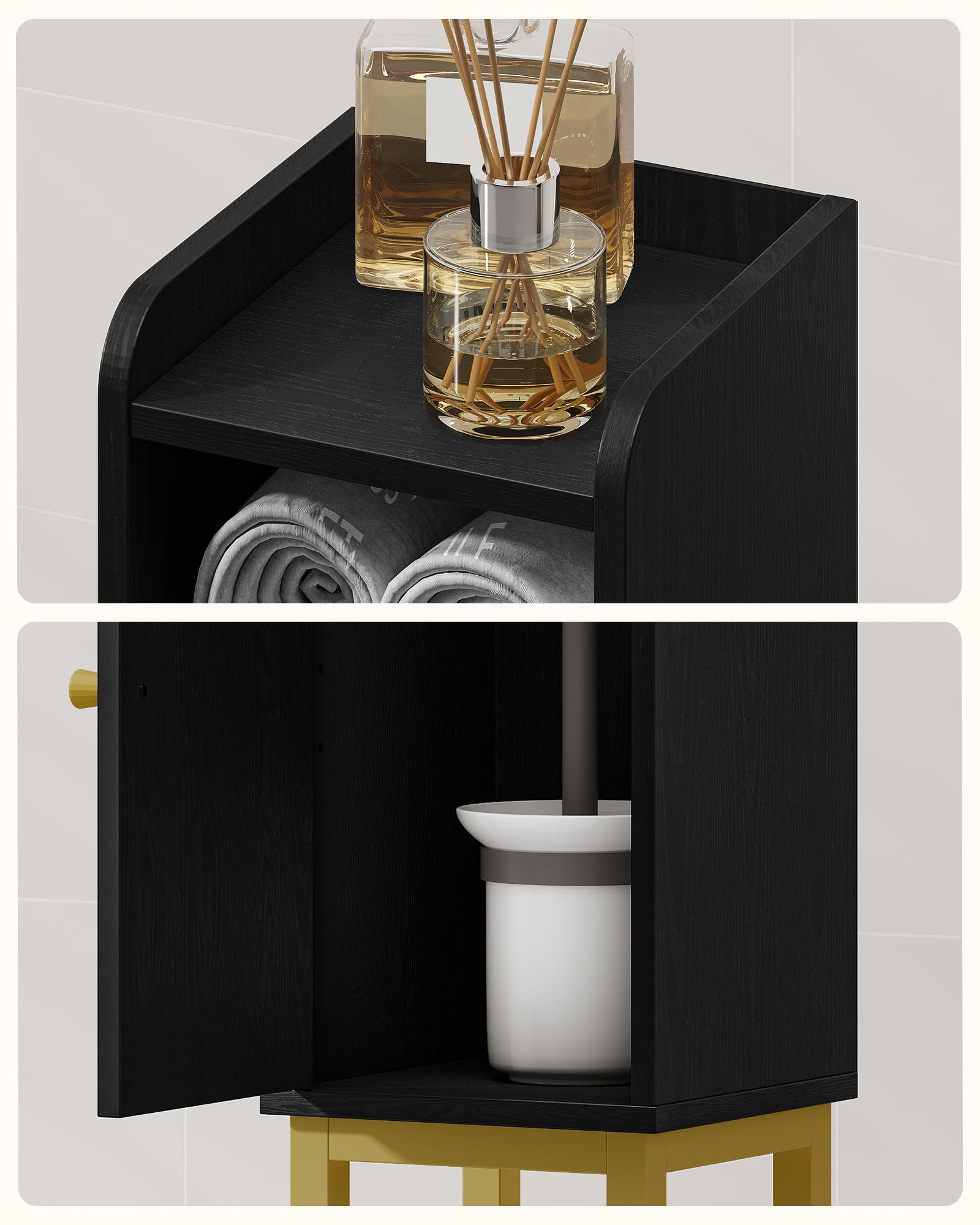 Bathroom Storage Cabinet, Corner Floor Cabinet with Drawers and Doors, Narrow Toilet