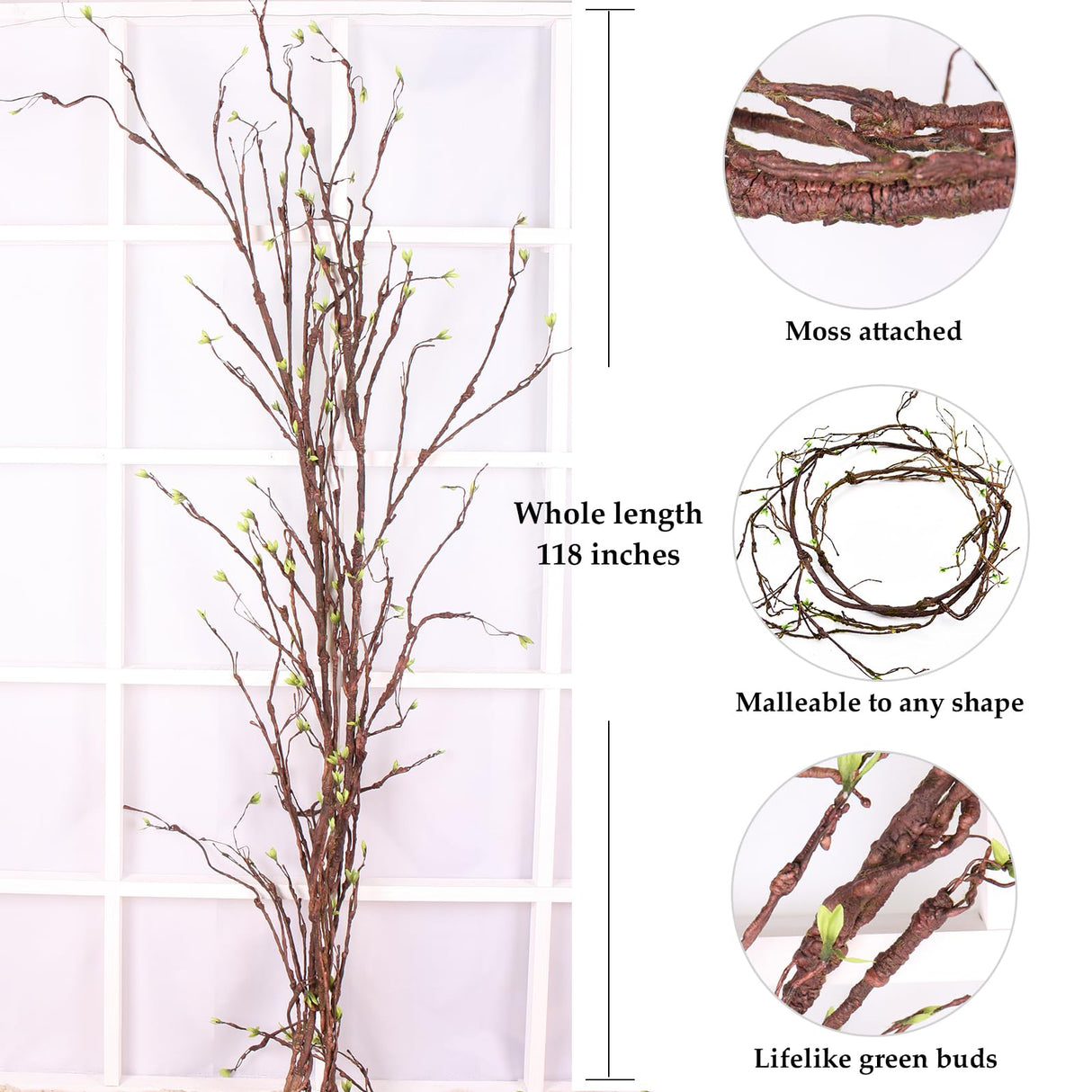 118in Malleable Artificial Floral Tree Branches Twigs Vines Rattan Cherry Blossom