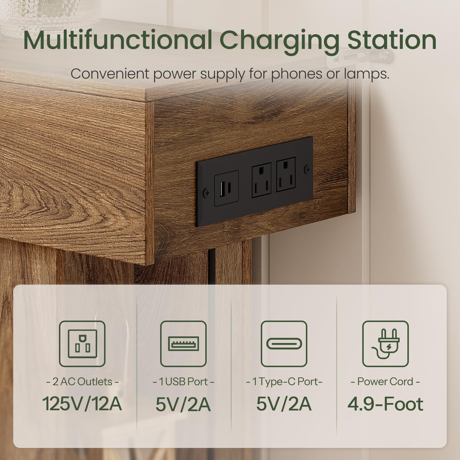 63" Console Table with Charging Station and LED Lights