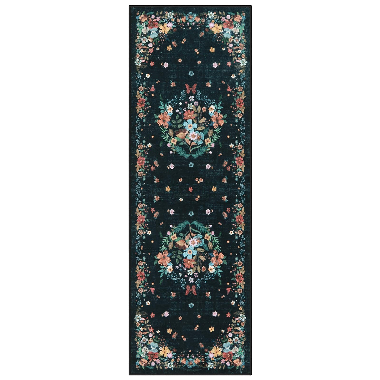 Sivilife Black Runner Rug for Entryway Indoor, 2x6 Floral Washable Rug Runners for Hallways Non Slip, Boho Kitchen Runner Rugs with Rubber Backing Carpet Runner for Bedroom Entryway Laundry Bedside